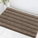 Bath Mats for Bathroom Non Slip Extra Thick Chenille Striped Bath Rug 24" x 36" Absorbent Non Skid Fluffy Soft Shaggy Rugs Washable Dry Fast Plush Mats for Indoor, Bath Room, Tub - Taupe Brown