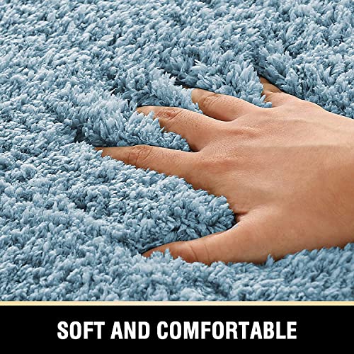 H.VERSAILTEX Toilet Rug Toilet Mats for Bathroom Curved Bath Mat Non Slip Corner Bath Rug Carpet for Toilet Extra Soft Thick Absorbent Contour Toilet Mat Washable, 20 x 38.5 inch - Canal Blue