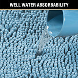 Microfiber Bath Rugs Chenille Floor Mat Ultra Soft Washable Bathroom Dry Fast Water Absorbent Bedroom Area Rugs, 17 x 24 - Inch, Sky Blue