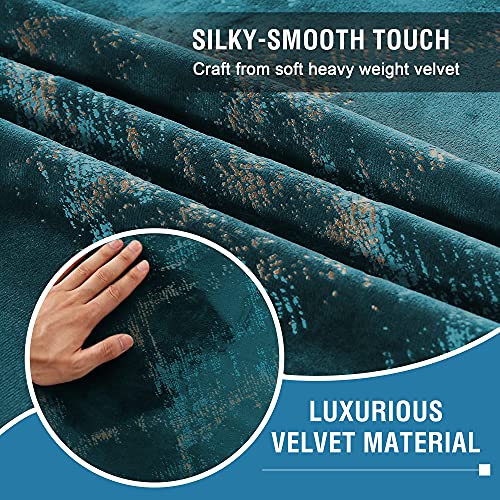 Luxury Velvet Curtains 95 Inches Long Thermal Insulated Blackout Curtains for Bedroom Foil Print Thick Soft Velvet Grommet Curtain Drapes for Living Room Vintage Home Decor, 2 Panels, Teal