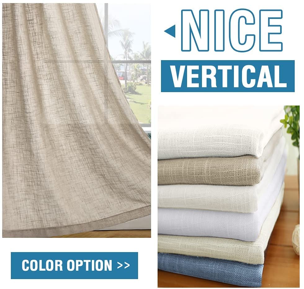 Linen Curtains Natural Linen Blended Curtains for Living Room Burlap Linen Textured Curtains Tab Top Curtains Elegant Energy Efficient Light Filtering Curtains (Set of 2, 52" x 108", Angora)