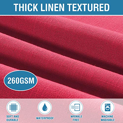 Linen Textured Table Cloths Round 70 Inch Premium Solid Tablecloth Spill-Proof Waterproof Table Cover for Dining Buffet Feature Extra Soft and Thick Fabric Wrinkle Free, Cardinal Red