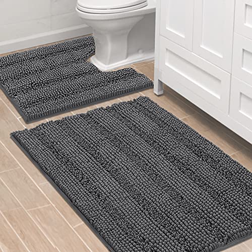 PrimeBeau Bathroom Rugs Bath Rug Set 7 Piece Bathroom Contour Rug Toilet Mat Sets Non Slip Contour Bath Rug Ultra Thick Water Absorbent Striped Bath Mats Washable