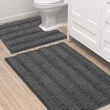 PrimeBeau Bathroom Rugs Bath Rug Set 7 Piece Bathroom Contour Rug Toilet Mat Sets Non Slip Contour Bath Rug Ultra Thick Water Absorbent Striped Bath Mats Washable