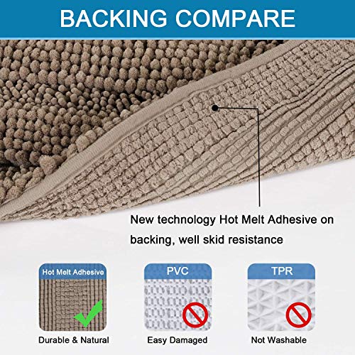 Bath Mats for Bathroom Non Slip Extra Thick Chenille Striped Bath Rug 24" x 36" Absorbent Non Skid Fluffy Soft Shaggy Rugs Washable Dry Fast Plush Mats for Indoor, Bath Room, Tub - Taupe Brown