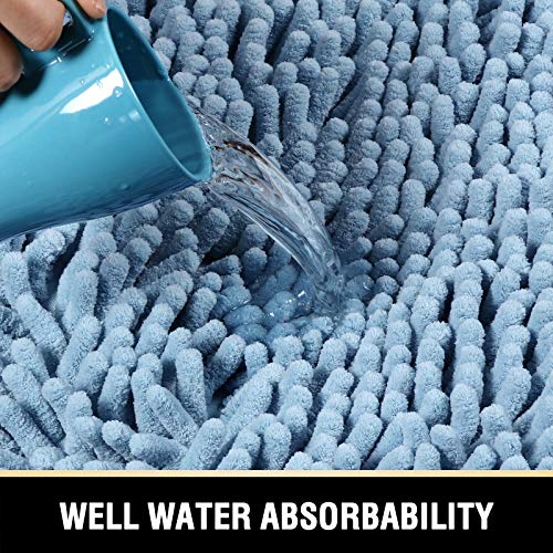 Bathroom Rugs Bath Mats for Bathroom Non Slip Luxury Chenille Bathroom Rugs Extra Soft Absorbent Shaggy Bathroom Mat Rugs Washable Fast Dry Bathroom Rugs Sets 2 Piece (Cool Blue, 20" x 32"/17" x 24")