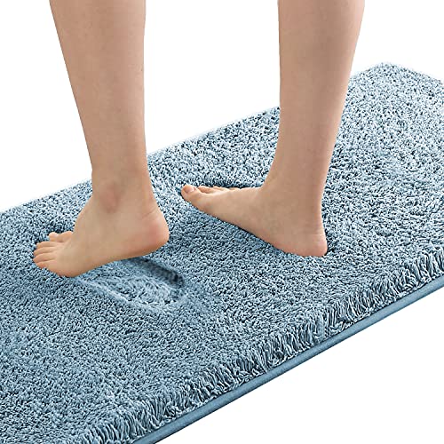 Bathroom Rug Tufted Bath Rug Bath Mat Non Slip Runner Rug 47" x 17" Extra Soft Thick Absorbent Shaggy Kitchen Rug Indoor Mat Washable Microfiber Bath Mat for Bathroom Living Room Fast Dry - Canal Blue