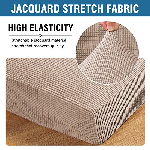 H.VERSAILTEX Super Stretch Individual Seat Cushion Covers Sofa Covers Couch Cushion Covers Slipcovers Featuring Thick Jacquard Textured Twill Fabric (2 Piece Large Sofa Cushion Covers, Sand)