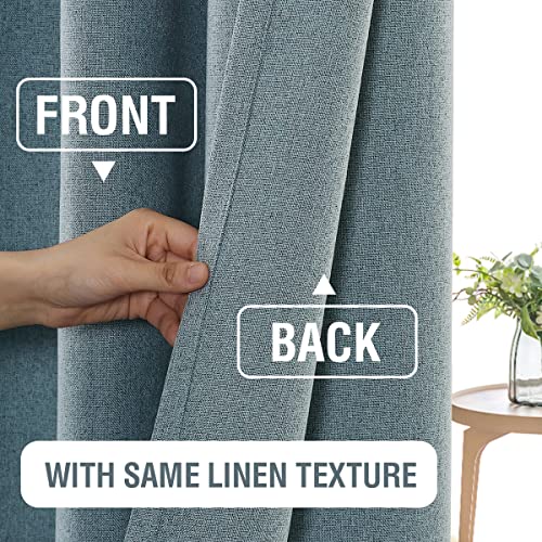 100% Blackout Linen Curtains 54 inches Long Thermal Curtains for Living Room Textured Burlap Curtains with Double Face Linen Grommet Soundproof Bedroom Curtains 52 x 54 Inch, 2 Panels - Stone Blue