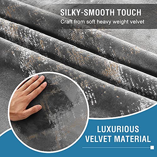 Luxury Velvet Curtains 63 Inches Long Thermal Insulated Blackout Curtains for Bedroom Foil Print Thick Soft Velvet Grommet Curtain Drapes for Living Room Vintage Home Decor, 2 Panels, Grey