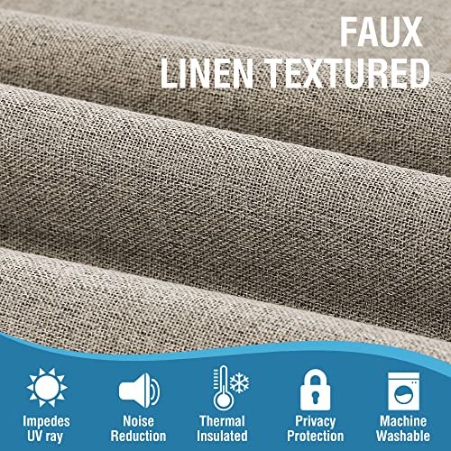 100% Blackout Linen Curtains 96 inches Long Thermal Curtains for Living Room Textured Burlap Curtains with Double Face Linen Grommet Soundproof Bedroom Curtains 52 x 96 Inch, 2 Panels - Taupe