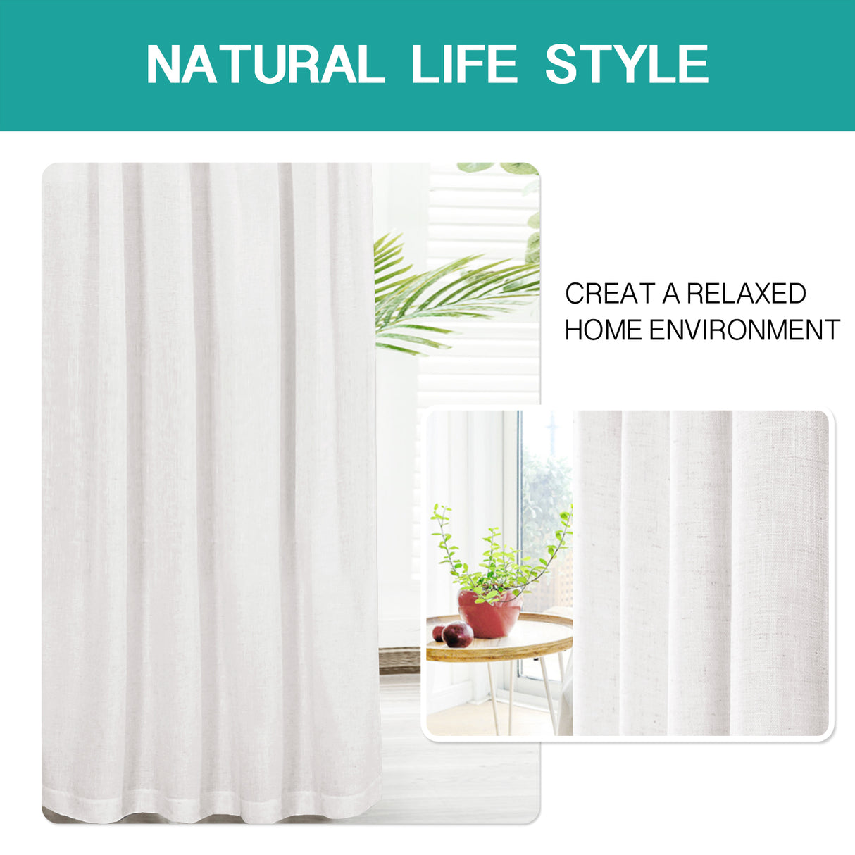 Rod Pocket Natural Linen Mixed Sheers Sold by 2 (52'' x 96'')