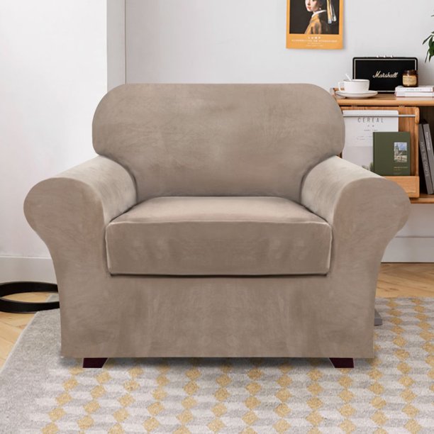 2-Piece Stretch Velvet Armchair One Seater Slipcover